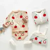 Wiosna Jesień Dziewczyna Moda Odzież Bawełniana Dzianiny Zestaw Apple Płaszcz + Romper Garnitur Niemowląt Baby Winter Outfit 210417