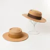 Stingy Brim Şapkalar King Buğday Sonbahar Kış Geniş Yün Düz Şerit Kadın Fedora Show Keçe Cap Moda Açık Tutmak Sıcak Bayan Yüzük Silindir
