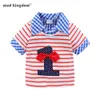 Mudkingdom Toddler Boys Birthday T-Shirts Summer Short Sleeve Striped Pattern Digital Patchwork Risvolto Top per 210615