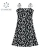 Daisy Print Elegant Slim Klänning Kvinnor Sommar Ärmlös Spaghetti Strap Klänningar Koreansk Söt Sexig Mori Girl Ins Vestidos 210515