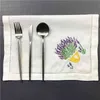 Set med 12 näsdukar Dinner Servetter Vit Hemstitched Linne Bordservetter / Placemats / Handdukar med färgbroderad blommig