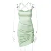 PROPCM Satin Women Mini Bodycon Dress Elegant Strapless Ruched Lace Up Cross Bandage Clothes Backless Sexy Party Club Slim Dresses