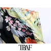 Traf Women Chic Fashion Floral Print Loose Midi Dress Vintage brede korte mouwzijde Vindingen Vrouwelijke jurken Vestidos 210415