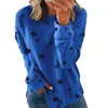 여성 캐주얼 느슨한 티셔츠 긴 소매 다섯 뾰족한 스타 인쇄 봄 가을 탑 티 오 넥 코튼 스웨터 플러스 크기 210401