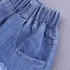 3 peças roupas para crianças meninas verão fora camisa de ombro tubo de tubo de topo buraco denim shorts headbit conjunto conjunto 210413