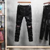 Américain Streetwear Mode Hommes Jeans Slim Fit Noir Élastique Coton Déchiré Denim Punk Pantalon Patchs Designer Hip Hop Pantalon