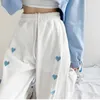 Surmiitro韓国風の長いスウェットパンツ女性春秋の心刺繍ハイウエストハーレムバギーパンツ女性ズボン210712