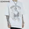 Oversized Camisetas Afligido Virgem Maria Imprimir Streetwear Hip Hop Harajuku Hipster Algodão T-shirt Solta Tops 210602