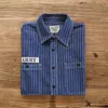 Mäns Casual T Shirts Heaveweight Mens Army Style Klassisk Vintage Striped Lapel Långärmad Bomullskjorta Man Högkvalitativa Fickor Lös Top