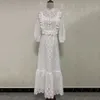 Free Women's White Hollow Brodé Dress Vestidos Sexy V-cou Lantern Sleeve Ruffled Party Long 210524