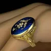 Victorian Vintage 14k Gold Diamond Ring Unique Blue Rose Flower Enamel Jewelry Bride Engagement Wedding Gift for Women Size 7-11