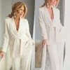 Ivory 2021 Mother of the Bride Dresses Pant Suits with Belt Slim Fit Evening Party Prom Blazer OL Outfit Women Tuxedos (Jacket+Pants)