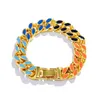 Lien, chaîne men joelry bracelet arc-en-ciel couleur glace en acier inoxydable tendance de luxe dégradé cubain hip hop bracelet bracelet