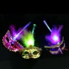 Women Girls LED Flashing Fiber Feather Masquerade Props Lighted Masks Halloween Birthday Party Carnival Christmas