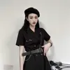 Harajuku Women Gothic Chains Streetwear Black Fashion Robed Solid Belt Sexy Mini Dresses Vestidos 17407 210415