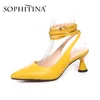 SOPHITINA Mature Pumps Women Ankle Buckle Strap Slingbacks Shallow High Quality Cow Leather Solid Shoes Strange Heel Pumps PO477 210513