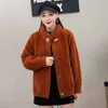 Damenjacke Imitation Samt Einfarbig Dicke warme Wollkragen Strickjacke Einreiher Mode Pendler 210427