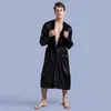 Imitation-Silk Par Robes Kimono Hombre Loose Oversized Långärmad SleepWear Mens Badrock V-Neck Casual Hem Kläder Solid 210524