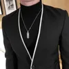 Czarne, zwykłe mężczyzn garnitury z okrągłym kołnierzem 2 -częściowy blezer z spodniami Slim Fit Wedding Tuxedo dla drużbów Męskie ubrania modowe R231102