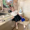 Summer Toddler Girl Blue Japanese Styles Lace Tops Fashion Hallow Out Clothes Ins White Delicate 210529215X