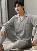 Automne Hiver 100% Coton Pijama pour Hommes Dormir Lounge Sleepwear Pyjamas Bleu Bedgown Maison Vêtements Homme Chambre PJ Coton Pyjamas 210812