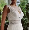 Vestido De Novia suknie ślubne w stylu Boho 2021 V Neck plaża koronkowe suknie ślubne dla nowożeńców elegancka czeska tiulowa linia suknia ślubna