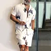 بدلة رياضية للرجال مطبوعة على الطراز الوطني هاواي طقم رجالي بأكمام قصيرة قميص صيفي غير رسمي بالزهور للشاطئ بدلة من قطعتين موضة 2022 للرجال