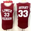 Nikivip Shipping From US # Youth Kids Lower Merion 33 Bryant High School Basketball Jersey All Stitched Red White Black Size S-XL High Quality