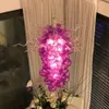 Moderne LED Pendentif Éclairage Lampe D'intérieur Salon Lustre En Verre Soufflé À La Main Lumières Lustre Lampes Violet Couleur Claire 24 par 44 pouces