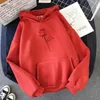 Zity Rose Printed Hoodies Sweatshirt Långärmad Casual Vinter Pullovers Fickor Street Loose Plus Velvet Sweatshir 210809