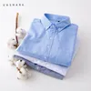 Ushark Long-Staple Cotton Oxford Shirt Långärmad Män Blus Tillfälligt Vit Skjorta Klassisk Mens Klänning Skjortor Striped Plaid Male 210410