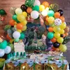 44pcs / Set Jungle Safari Thème Fête Anniversaire Décoration Garçon Enfants Animal Bannière Gâteau Topper Nappe Jungle Anniversaire Fournitures 210408