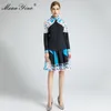 Mode Designer Set Spring Women's Långärmad Blusar Toppar + Geometri Print Elastisk midja Halvkjol Två-delad kostym 210524