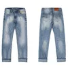 Italian Vintage Fashion Men Jeans Retro Light Blue Slim Fit Ripped High Quality Redline Designer Cotton Denim Pants