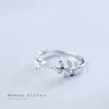 925 Sterling Silver Spring Leaves Clear CZ Zircon Ring for Women Fashion Free Size Flora Fine Jewelry 210707