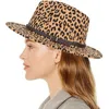 Masowe mężczyźni Lady Leopard Print Style Wool Blend Fedora Panama Hat Wide Brim Casual Outdoor Jazz Termal Cap Hats