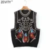 Kobiety Vintage Totem Kwiat Wzór Kamizelka Bez Rękawów Kamizelka Retro Retro Styl Patchwork Dorywczo Jacquard Waistcoat S617 210416