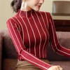 秋の長袖の縞模様の女性のセータースチートのムヤーヴィエルノタートルネックプルオーバートップS1326 90 210508