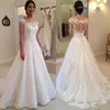 2022 Illusion Back Kapmouw Trouwjurk Hoge Kwaliteit Sheer See Through Bruidsjurken met Kant Applicaties Bedekt Knoppen Vestido de Novias