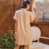 Women Summer Shirt Dress Loose V-Neck Short Sleeve Fashion Single-Breasted Shirt Khaki Mini Beach Party Sundress Female 210415