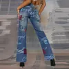 Damen-Caprihose, Jaded Brand London, lange Damen-Y2K-Vintage-Hose, Streetwear, weites Bein, bedruckt, Angel Distressed Low Rise Boyfriend-Jeans