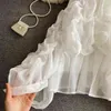 Women's Summer Chic White Sleeveless High Waist Strapless Bow Dress with Suspender Puffy Skirt D055 210506