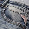 Mode Streetwear Men Jeans Högkvalitativ Retro Grå Blå Ripped Elastic Bomull Slim Fit Målad Designer Denim Pants 5CDD