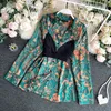 Blusas Mujer Imprimer 2 PCS Vintage Automne Mode Blouse Femmes V Cou Dames Tops Chemises Coréennes 18015 210415