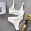 Ingaga biquíni conjunto de maiô de alta cintura feminino sólido sólido swimwear feminino mulheres biquini ternos de banho push up dois peças Bikinis 210621