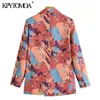 Women Fashion Double Breasted Print Blazer Coat Vintage Long Sleeve Pockets Female Outerwear Chic Tops 210416