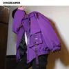 Män Streetwear Mulit-Fickor Ribbons Jacka Windbreaker Harajuku Svart Lila Hip Hop Jackor Hipster Cargo Outwear Coats 211009