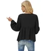 Dames Herfst Effen Kleur Baby Shirt Lange Mouwen Top Lantaarn Fashion Sweet Leuke Gebreide Losse V-hals Pullover 210522