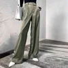 Maxi pantalon pour femmes taille haute fermeture éclair poche été Vintage Street Wear Long pantalon brillant Satin élégant pantalon 211124