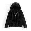 Causal Women Black Faux Fur Coats Fashion Ladies Zipper Jackets Streetwear Female Thick Hooded OuterCoat Chic Girl Coat 210928